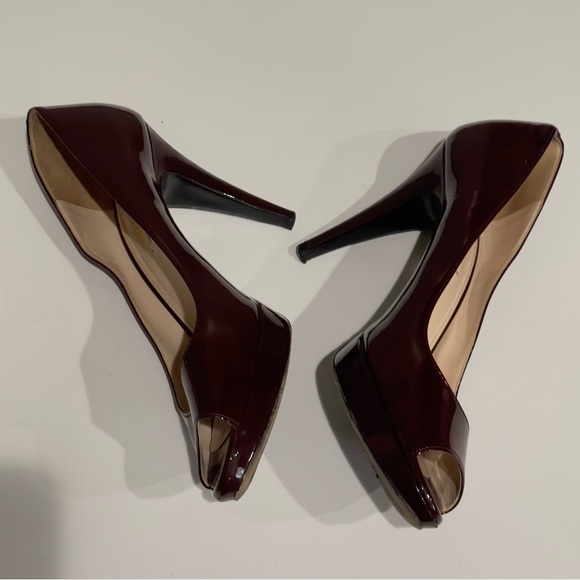 PRADA Burgundy Patent Leather Eyeline Peep Toe Platform Pumps EU40 - Picture 5 of 12